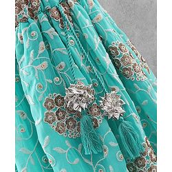Bayhug Sleeveless Studded Choli & Embroidered Lehenga with Dupatta - Fuchsia & Sky Blue