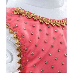 Bayhug Sleeveless Studded Choli & Embroidered Lehenga with Dupatta - Fuchsia & Sky Blue