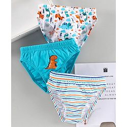 Babyhug 100% Cotton Brief Dino Print Pack of 3 - Blue