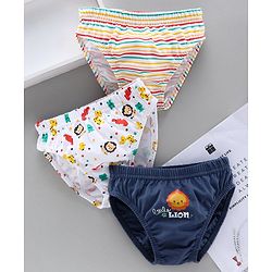 Babyhug 100% Cotton Breifs Multiprint Pack of 3 - White Navy Blue