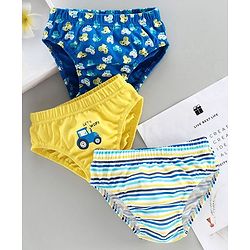 Babyhug 100% Cotton Briefs Vehicle Print Pack of 3 - Blue Yellow White