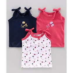 Babyhug 100% Cotton Singlet Slips Multiprint Pack of 3 - Pink White Blue