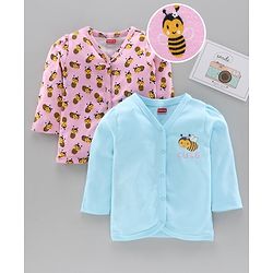 Babyhug 100%Cotton Full Sleeves Vests Honey Bee Print Pack of 2 - Blue Pink