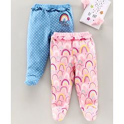Babyhug Bootie Leggings Dots & Rainbow Print Pack Of 2 - Blue Pink