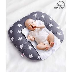 Babyhug 100% Cotton Premium Baby Lounger With Waterproof Sheet Star Print - Black