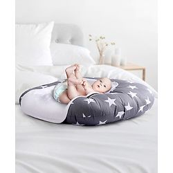 Babyhug 100% Cotton Premium Baby Lounger With Waterproof Sheet Star Print - Black