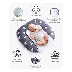 Babyhug 100% Cotton Premium Baby Lounger With Waterproof Sheet Star Print - Black
