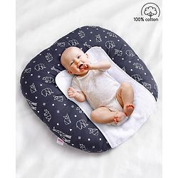 Babyhug 100% Cotton Premium Baby Lounger With Waterproof Sheet Geometric Animals Print - Black