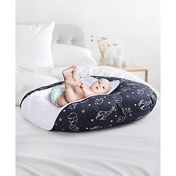 Babyhug 100% Cotton Premium Baby Lounger With Waterproof Sheet Geometric Animals Print - Black