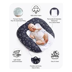 Babyhug 100% Cotton Premium Baby Lounger With Waterproof Sheet Geometric Animals Print - Black