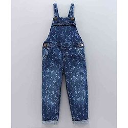 Babyhug Dungaree with Full Sleeves Inner Tee Leaf Print - Blue Pink