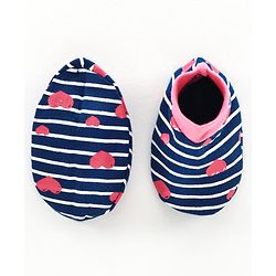 Babyhug 100% Cotton Cap, Mitten & Booties Striped Print Navy Blue - Diameter 10.5 cm