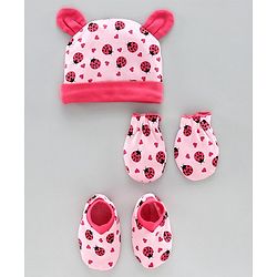 Babyhug Cap Mitten & Booties Pink - Diameter 12 cm
