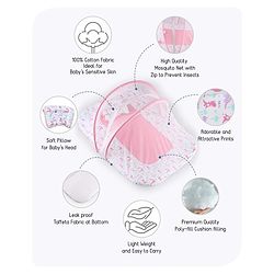 Babyhug 100% Cotton Mosquito Net Bedding Set Dino Princess Print - Pink