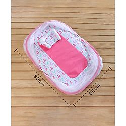 Babyhug 100% Cotton Mosquito Net Bedding Set Dino Princess Print - Pink