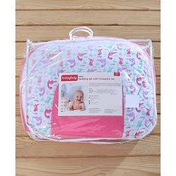 Babyhug 100% Cotton Mosquito Net Bedding Set Dino Princess Print - Pink