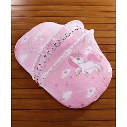 Babyhug Mosquito Net Set With Mattress Unicorn Print - Pink