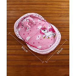 Babyhug Mosquito Net Set With Mattress Unicorn Print - Pink