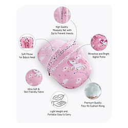 Babyhug Mosquito Net Set With Mattress Unicorn Print - Pink
