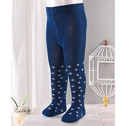 Cute Walk by Babyhug Antibacterial Footed Tights Star Design - Navy Blue