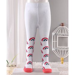 Cute Walk by Babyhug Antibacterial Footed Tights Rainbow Design - White Pink