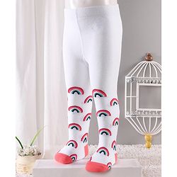 Cute Walk by Babyhug Antibacterial Footed Tights Rainbow Design - White Pink
