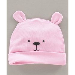 Babyhug 100% Cotton Cap Bear Print Pink - Diameter 9.5 cm