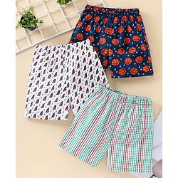 Babyhug 100% Cotton Boxer Basket Ball Print Pack of 3 - Blue