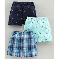 Babyhug 100% Cotton Boxers Multiprint Pack of 3 - Blue