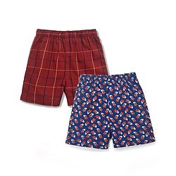 Babyhug 100% Cotton Boxers Shoes Print Pack of 2 - Red Blue