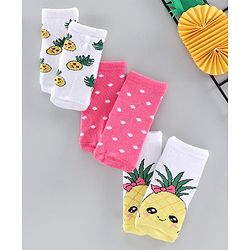 Cute Walk by Babyhug Anti-bacterial Ankle Length Socks Pineapple Design Pack of 3 - White Pink