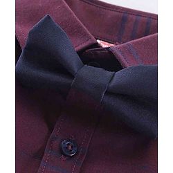 Babyhug Full Sleeves Shirt with Bow & Trouser Set - Maroon Blue