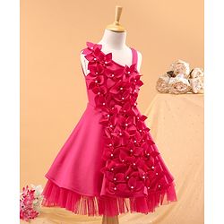 Babyhug Sleeveless Party Frock Floral Detail - Pink