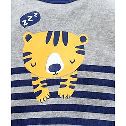 Babyhug Full Sleeves Footed Sleep Suit Striped Print - Blue