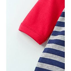 Babyhug Full Sleeves Footed Sleep Suit Striped Print - Blue