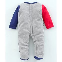 Babyhug Full Sleeves Footed Sleep Suit Striped Print - Blue