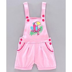 Babyhug Dungaree with Inner Tee Bird Print - Pink
