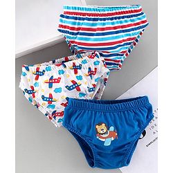 Babyhug 100%Cotton Anitbacterial Briefs Aeroplane Print Pack of 3 - Blue White