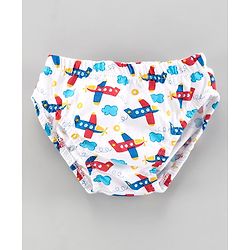 Babyhug 100%Cotton Anitbacterial Briefs Aeroplane Print Pack of 3 - Blue White