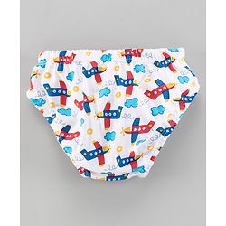 Babyhug 100%Cotton Anitbacterial Briefs Aeroplane Print Pack of 3 - Blue White