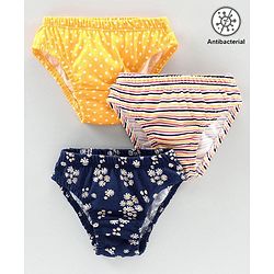 Babyhug 100% Cotton Antibacterial Panties Pack of 3 - Yellow Navy Blue