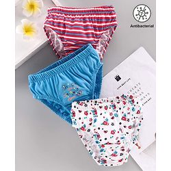 Babyhug 100% Cotton Antibacterial Panties Floral Print Pack of 3 - Blue White