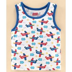 Babyhug 100% Cotton Antibacterial Vest Aeroplane Print Pack of 3 - Blue