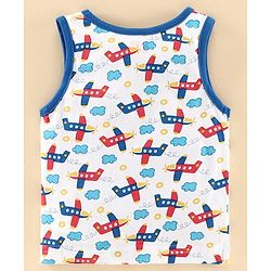 Babyhug 100% Cotton Antibacterial Vest Aeroplane Print Pack of 3 - Blue