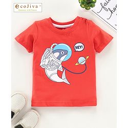 Babyhug Half Sleeves Anti Bacterial & Biowashed Tee Dolphin Print - Red