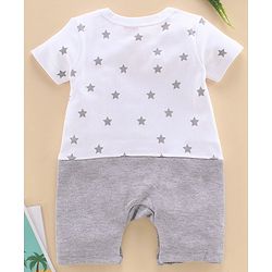 Babyhug 100% Cotton Half Sleeves Romper Elephant Embroidery - Grey White