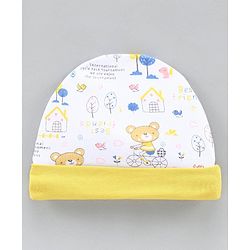 Babyhug 100% Cotton Cap Striped and Printed Yellow Pack of 2 - Diameter 9.5 cm
