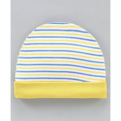 Babyhug 100% Cotton Cap Striped and Printed Yellow Pack of 2 - Diameter 9.5 cm
