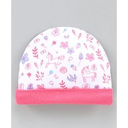 Babyhug 100% Cotton Cap Printed Pink Pack of 2 - Diameter 10.5 cm