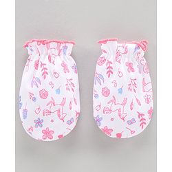 Babyhug 100%Cotton Cap Mittens & Booties Unicorn Print Pink - Diameter 10.5 cm